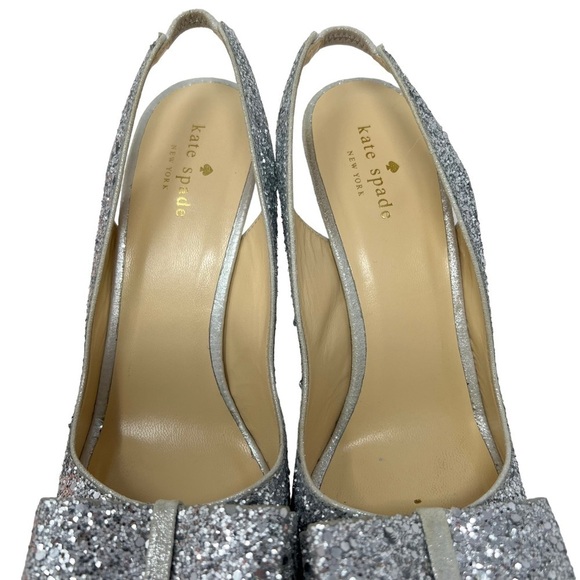 Kate Spade Krysta Silver Sequin Glitter Open Toe Slingback Stiletto Heels 9.5B - Picture 11 of 12